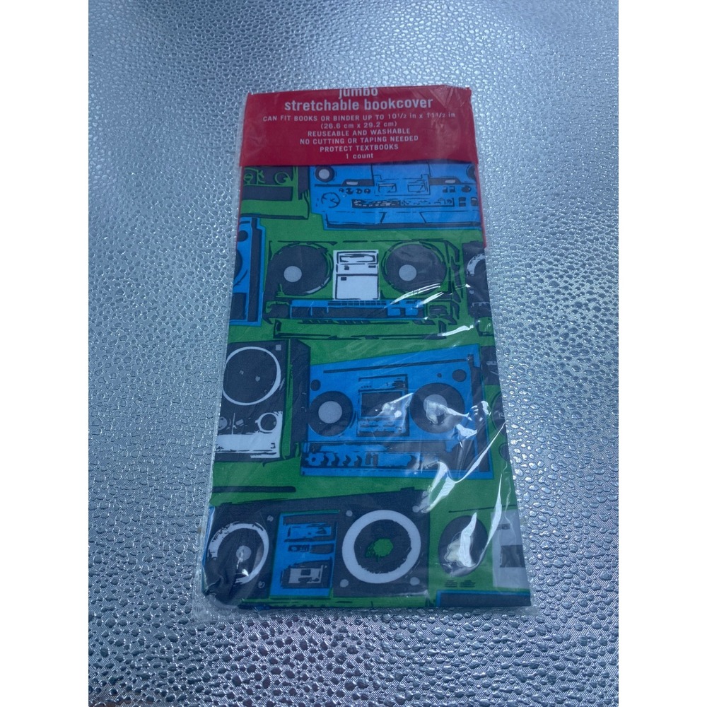 Target Jumbo Stretchable Book Cover Retro Boombox Print Green Blue Washable New